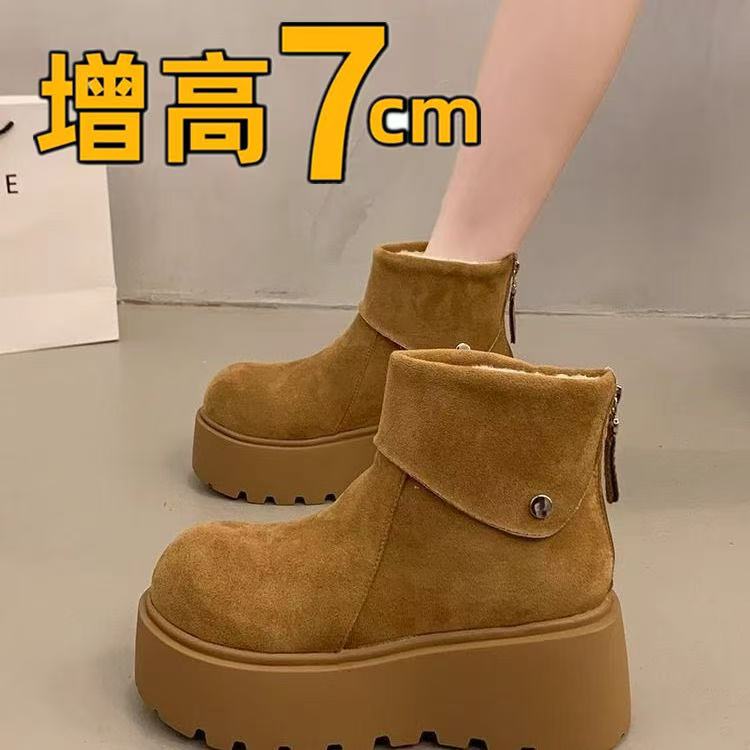 雪地靴厚底增高秋冬季新款加绒加厚小个子保暖女短靴