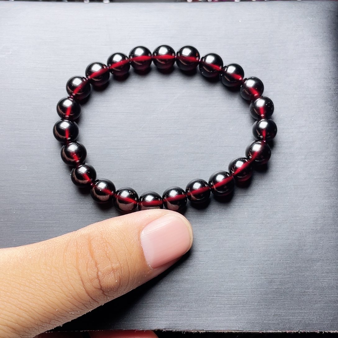 石榴石手链未镶嵌8.0MM毕业级酒红单圈天花板