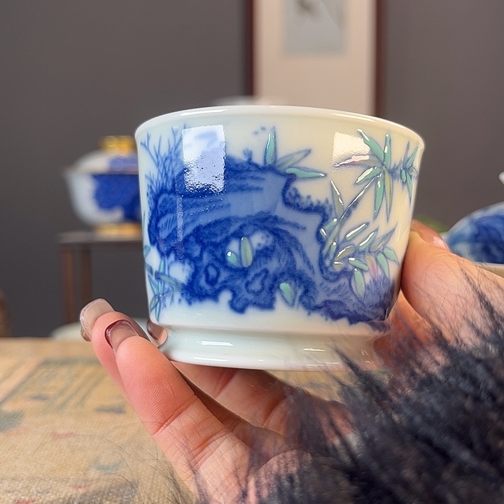 摆件景德柴烧茶杯多人