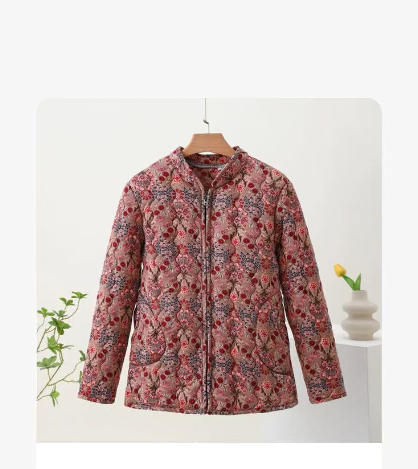 2025冬季新款时尚花棉袄休闲中老年妈妈装