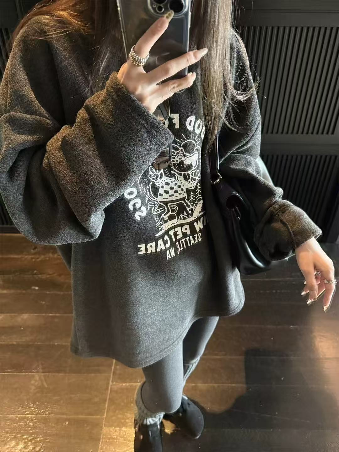 【卡通T】冬季德绒印花宽松T恤