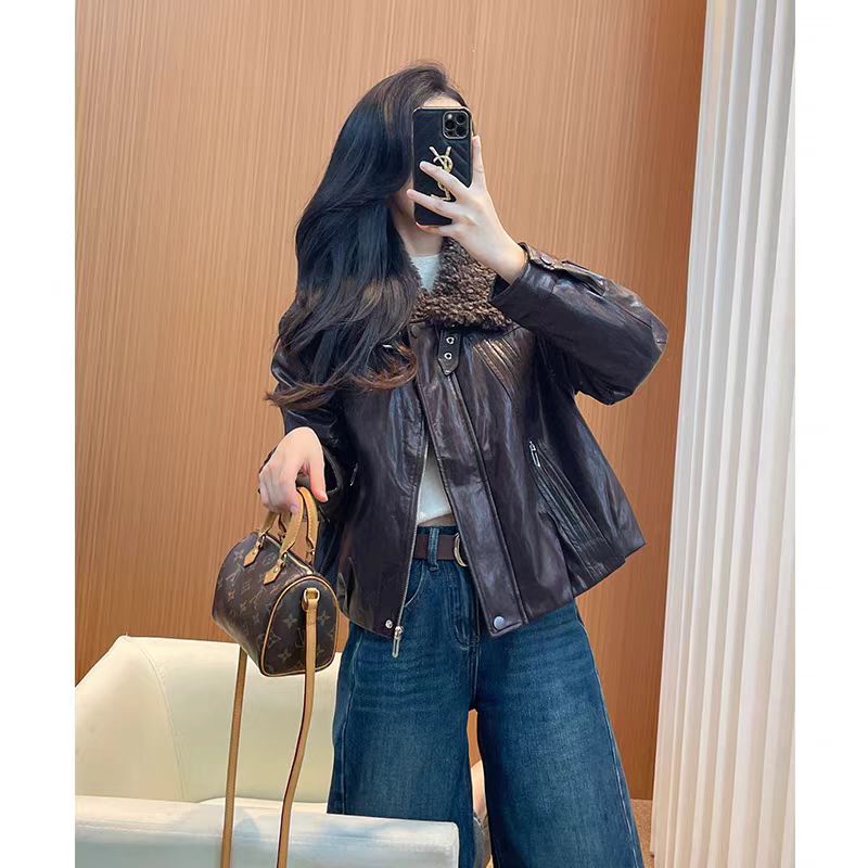 芭莎家2562加绒加厚冬季百搭短款皮衣外套
