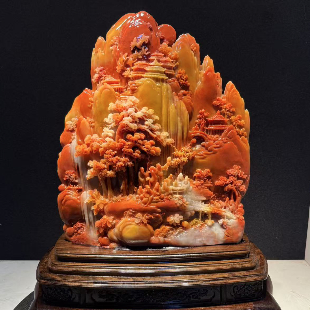 寿山石山水田黄印章印摆件貔貅手把件石雕工艺品入门玄关奇石山水