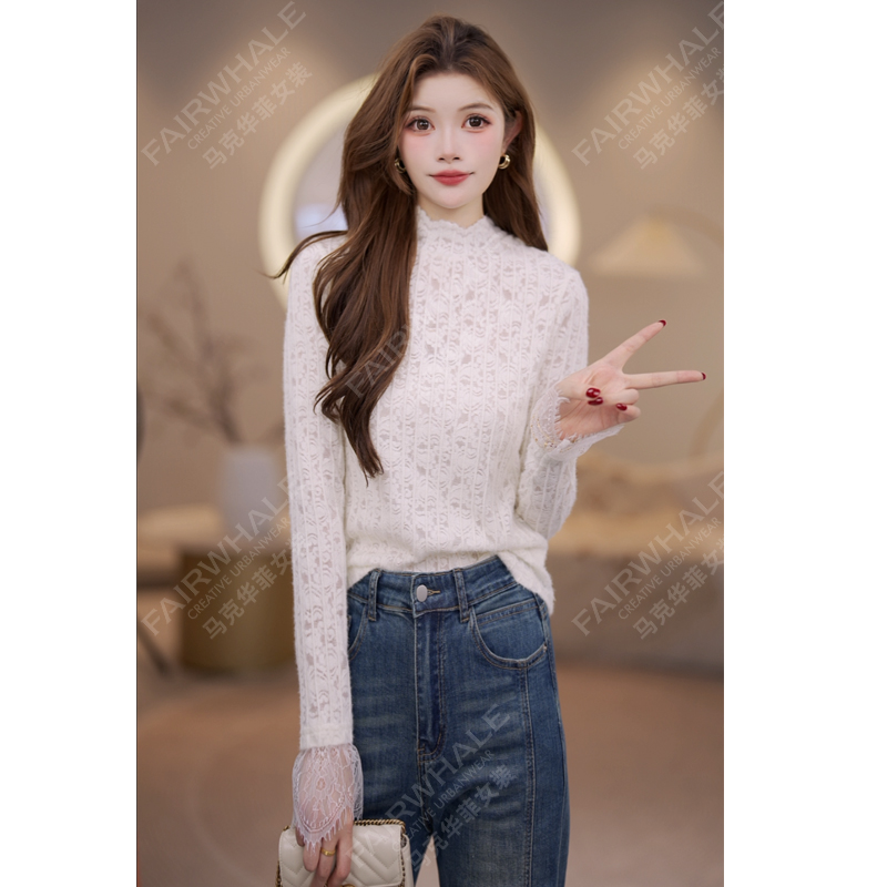 马克华菲女装2025秋冬法式蕾丝拼接百搭长袖衬衫设计感气质上衣 X