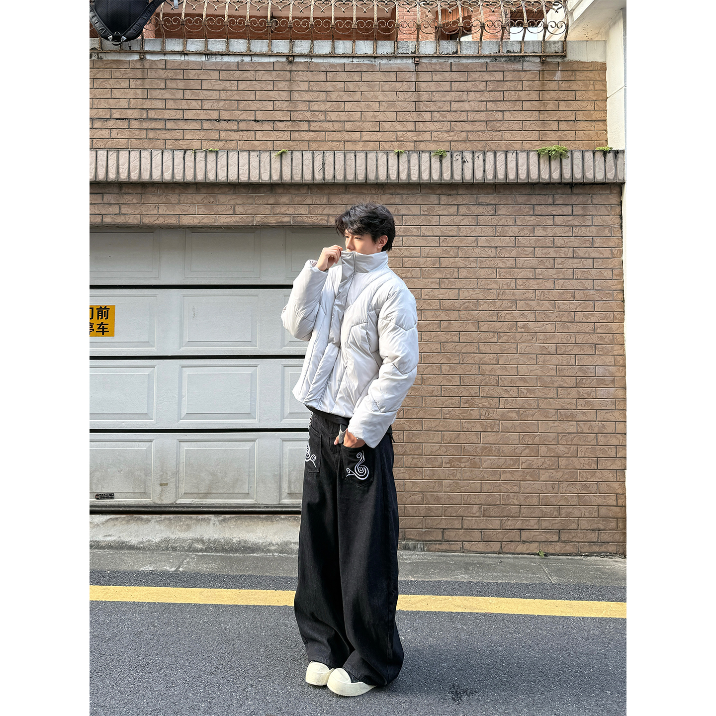 AFGT 美式简约解构高领防风保暖外套冬季情侣加厚面包服棉服