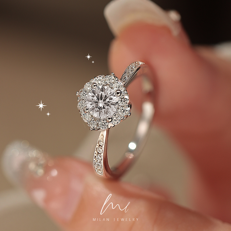 秘蓝 925银莫桑石戒指 灿若星辰/轻奢纯银小众高级设计结婚求婚戒