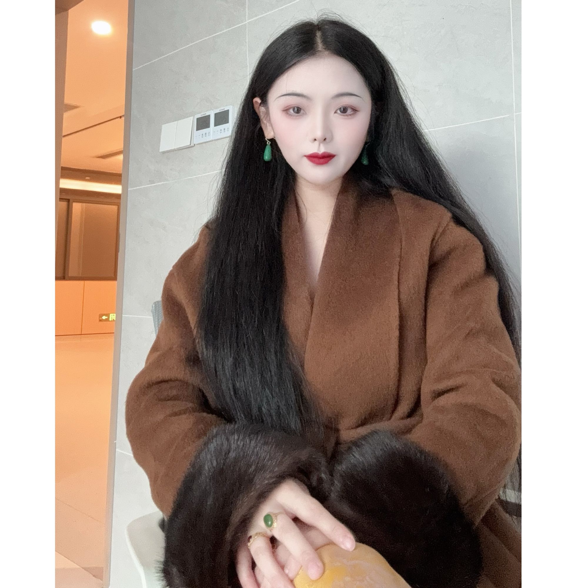 LHMknk1画报夫人原创自制高级双面驼色羊驼毛贝贝大衣长度120