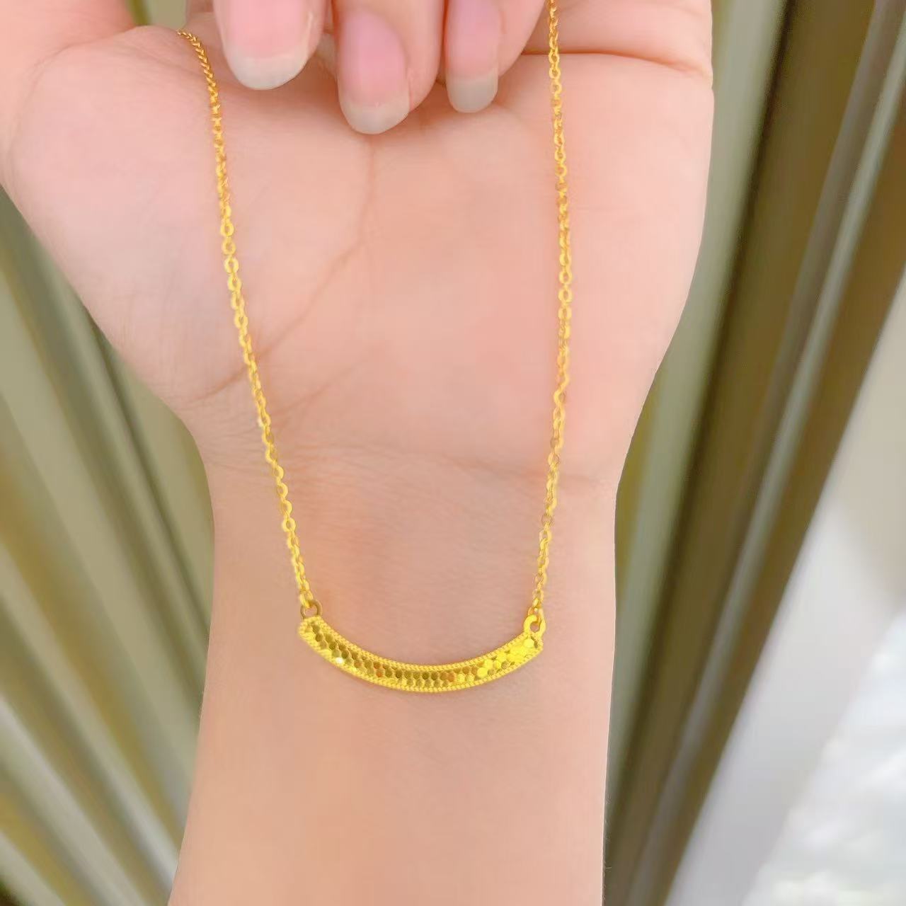 足金999鱼鳞微笑同款黄金套链时尚百搭黄金首饰项链