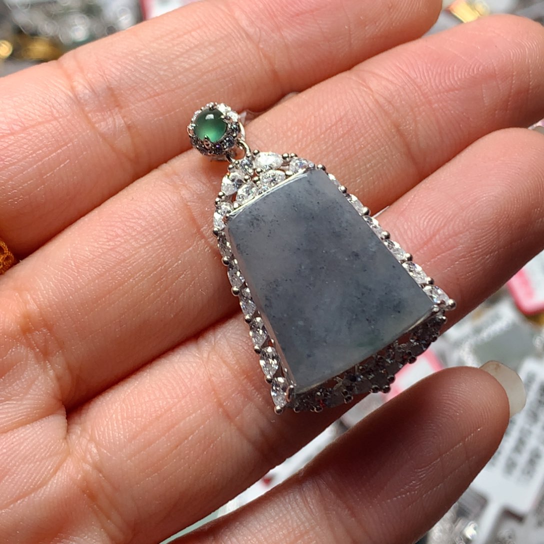 翡翠戒指银S925镶嵌天然翡翠吊坠