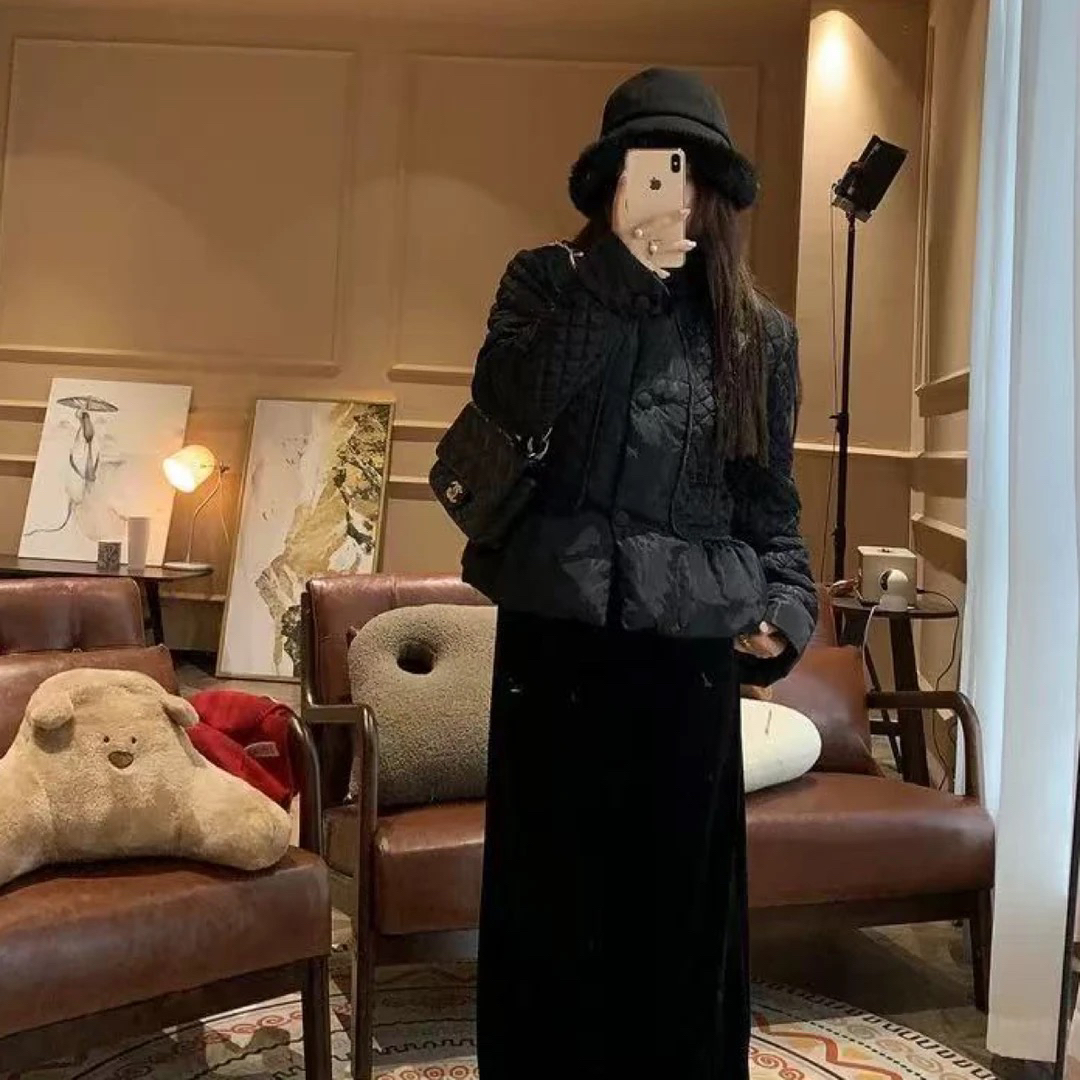 肉肉家*大码黑夜圆舞曲花苞棉服