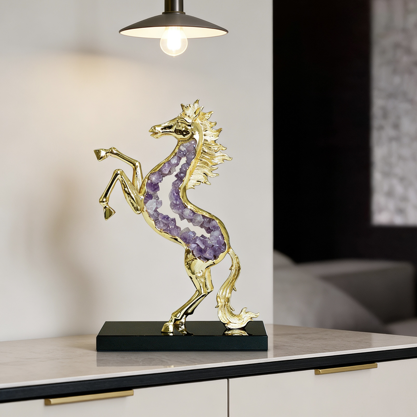 轻奢创意水晶马摆件客厅电视柜酒柜玄关办公室高档轻奢书房金色