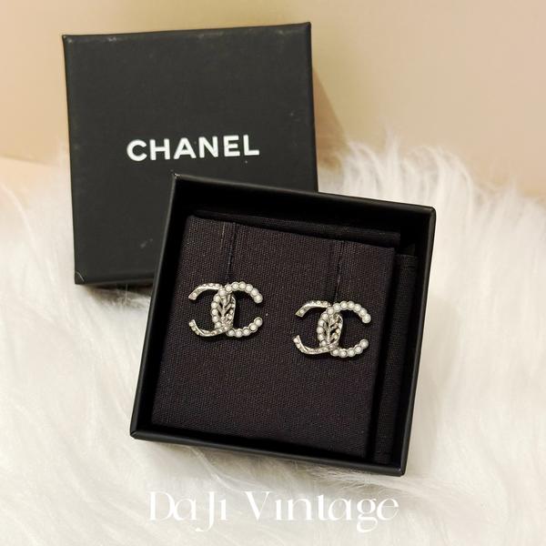大吉中古/Chanel香奈儿双c镶钻珍珠耳钉