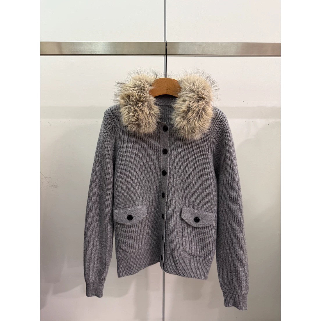 2025韩版秋冬毛领针织开衫女宽松长袖时尚百搭毛针织衫外套