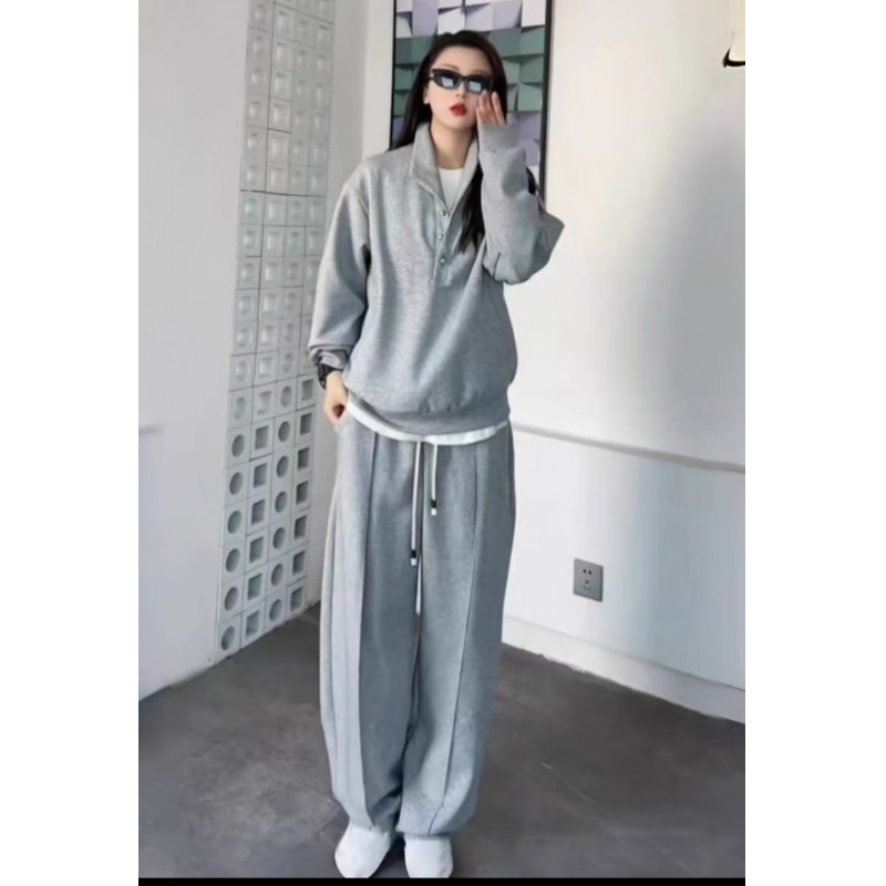 PLQV新款休闲运动套装宽松立领卫衣阔腿两件套百搭宽松时尚情侣装