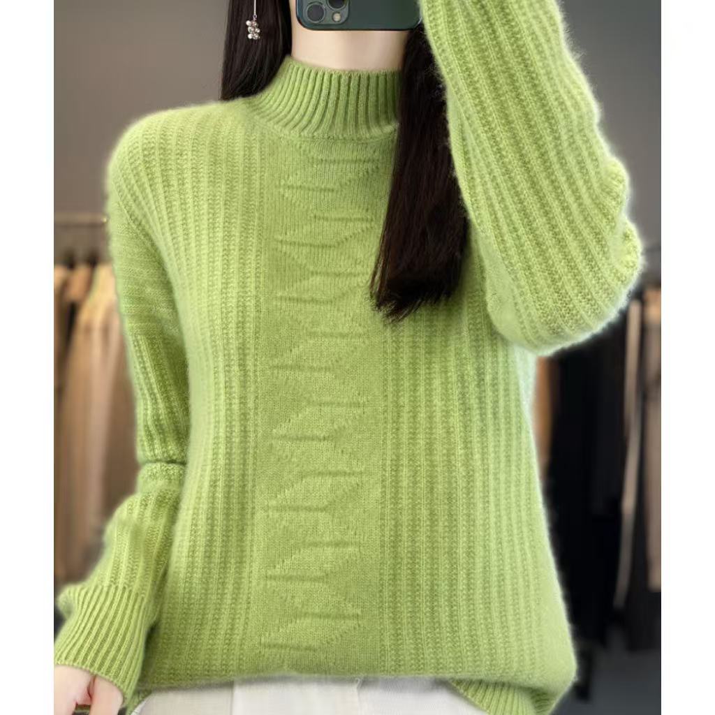  涵玖玥【100羊毛】半高领厚款枫叶麦穗花上衣Zm07-017