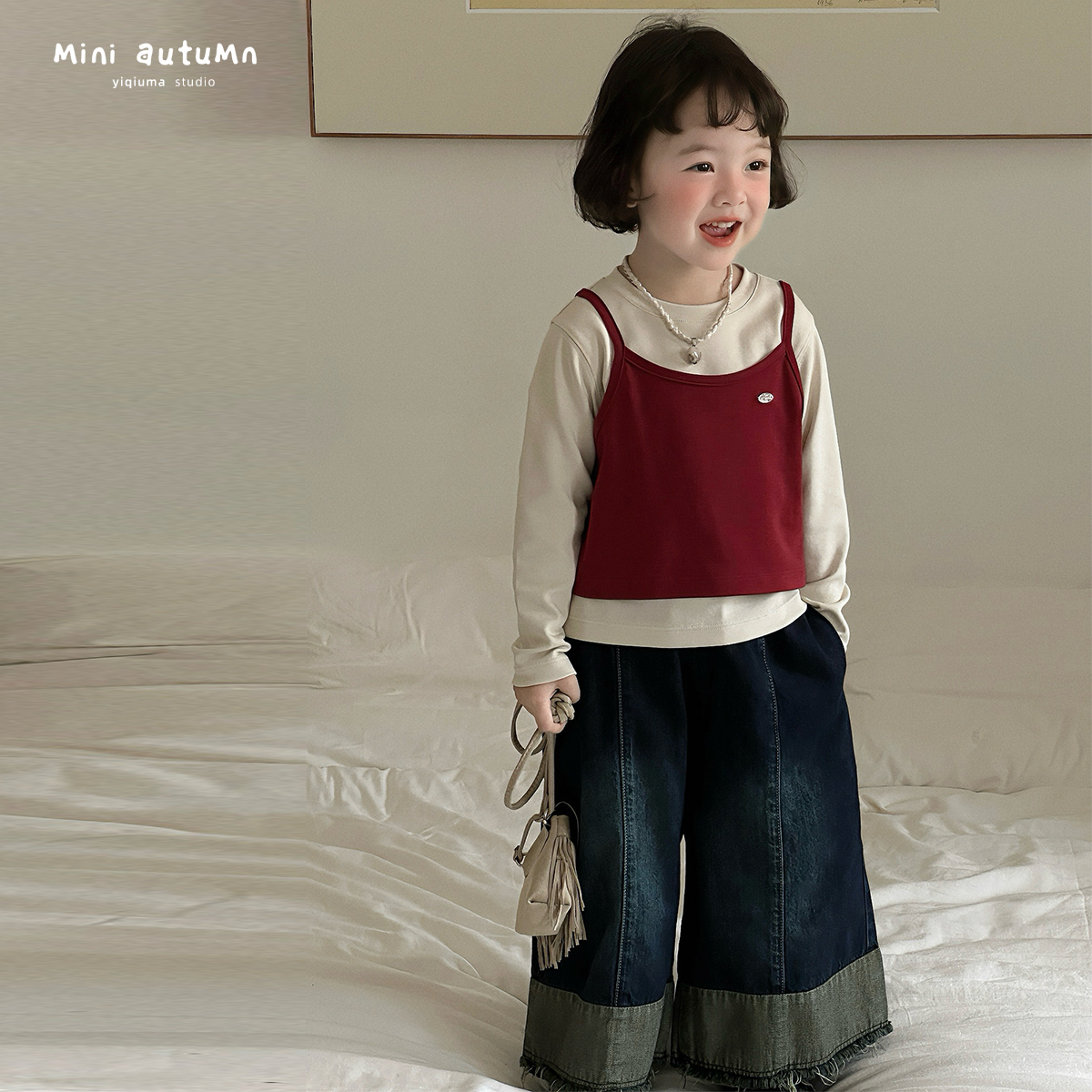 现货「MINI AUTUMN」【玖喜】云柔双面女小童长袖假两件T恤BQ53155