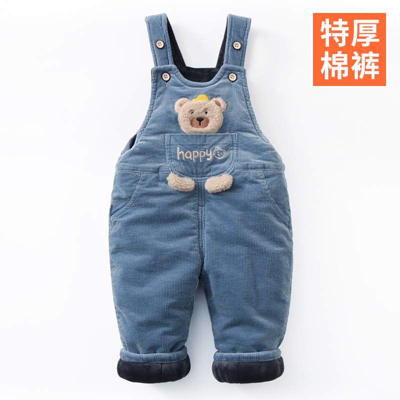 宝宝背带加厚棉裤冬季加绒夹棉加厚男童儿童过冬婴儿背带裤秋冬款