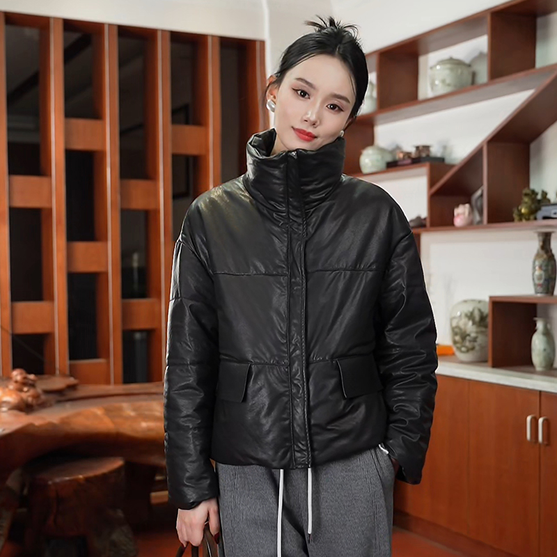 168-1【王牌泡芙】女士植鞣小绵羊皮 90鹅绒真皮衣夹克休闲百搭外套