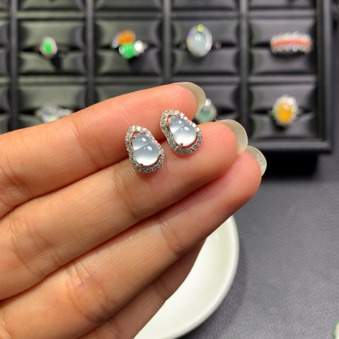 翡翠银S925镶嵌耳饰