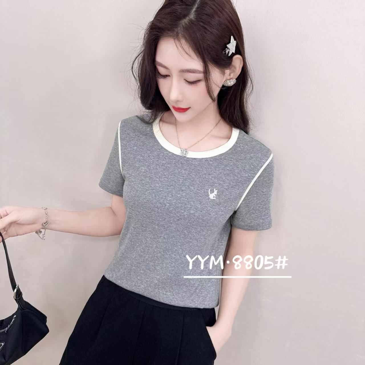 8805【衣长55】时尚短袖T恤女2025夏季新款气质显瘦设计感上衣