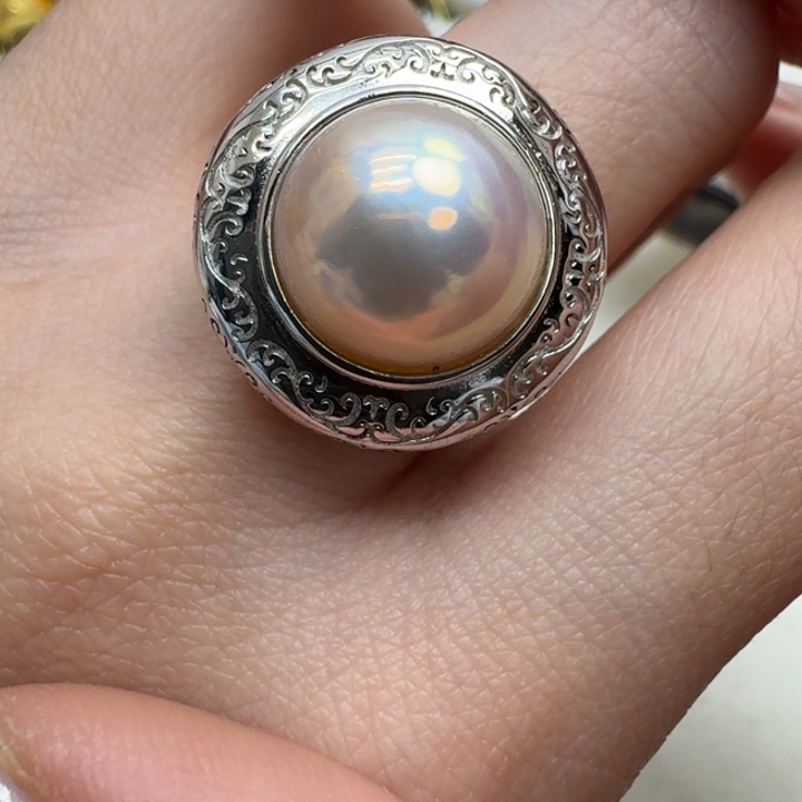 拼合珍珠（马贝珠）戒圈银S925镶嵌
