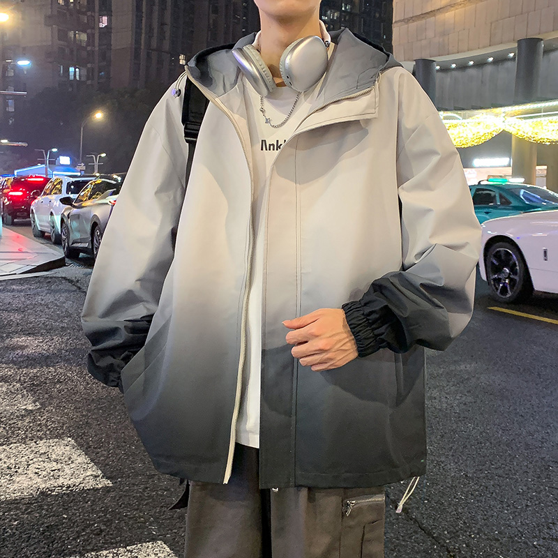 春秋季装2025新款男士休闲宽松夹克高中生渐变色港风外套初中学生