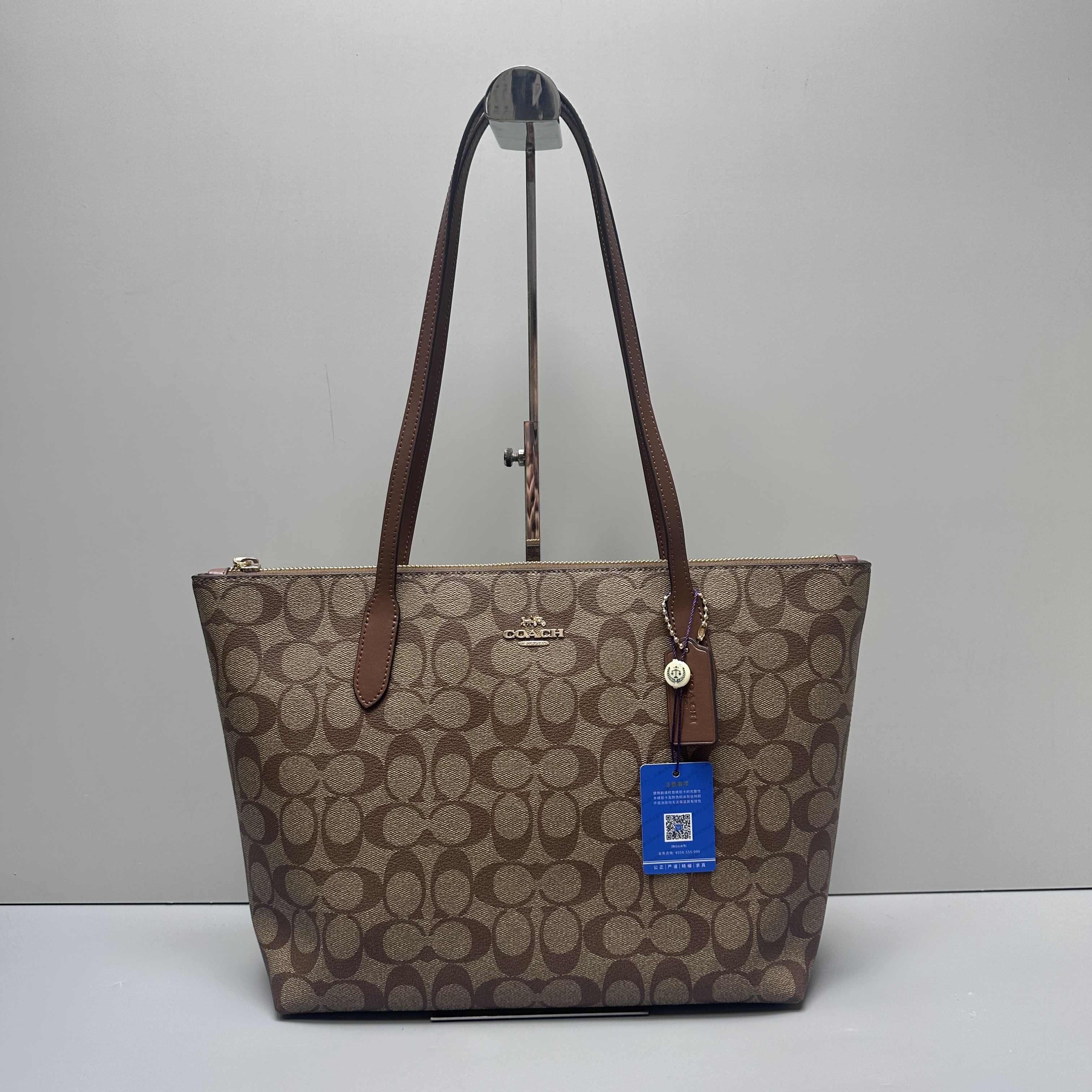 99新 COACH/蔻驰 zip30棕老花拉链托特包30X25X11cmM100401