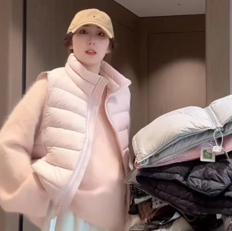 排骨羽绒马夹女秋冬新款韩版简约小个子时尚立领叠穿羽绒背心外套