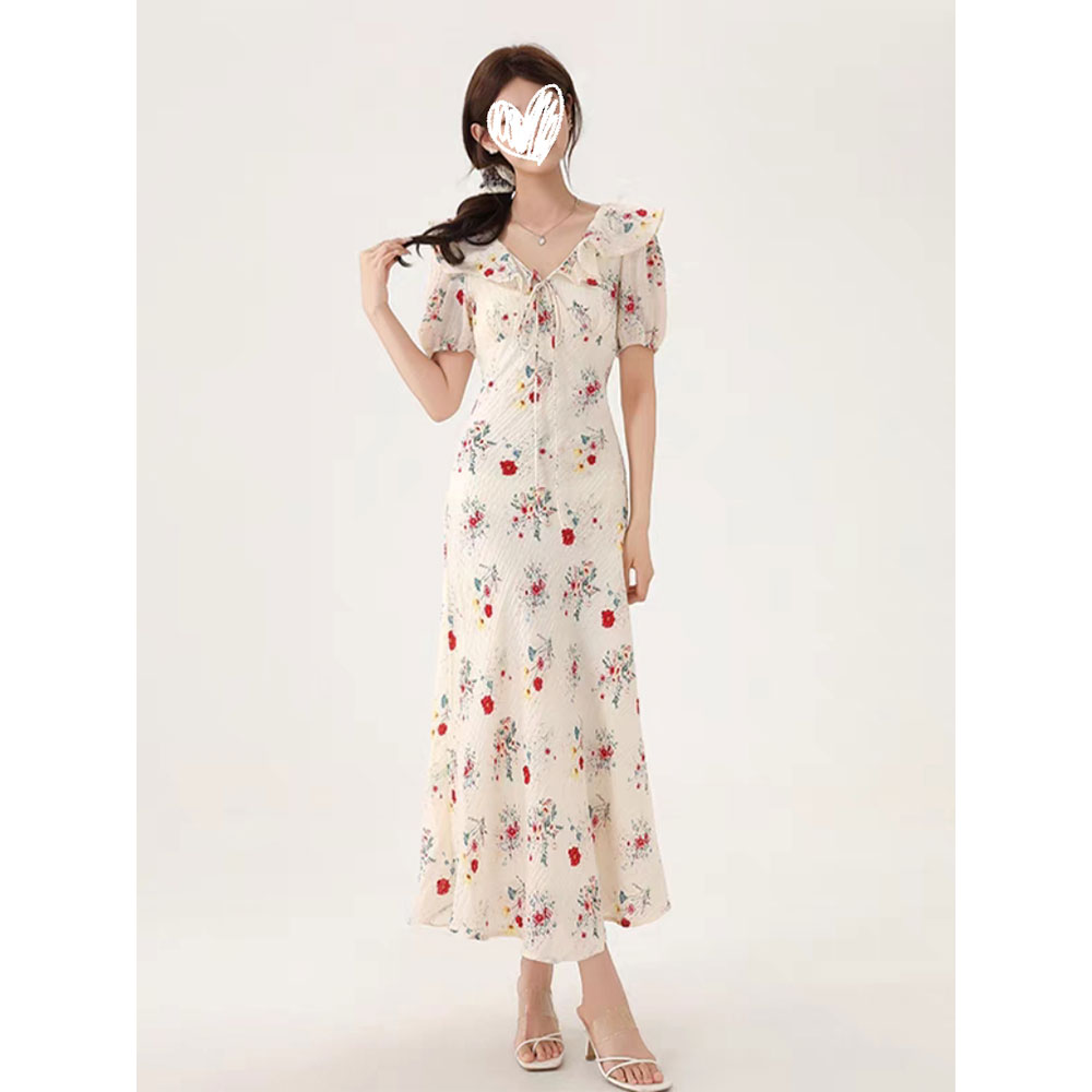【秘密花园】茶歇法式复古碎花连衣裙女新款度假风气质长裙 D8139