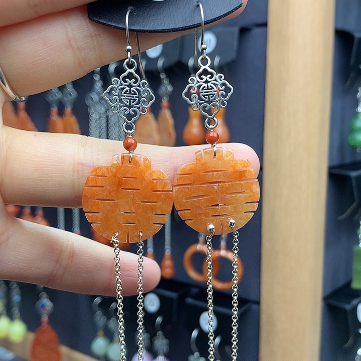 翡翠耳饰银S925镶嵌55556