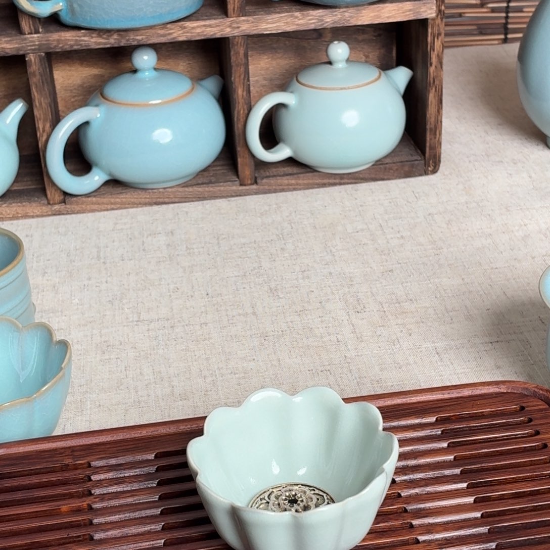 陶摆件玉珠白莲花杯