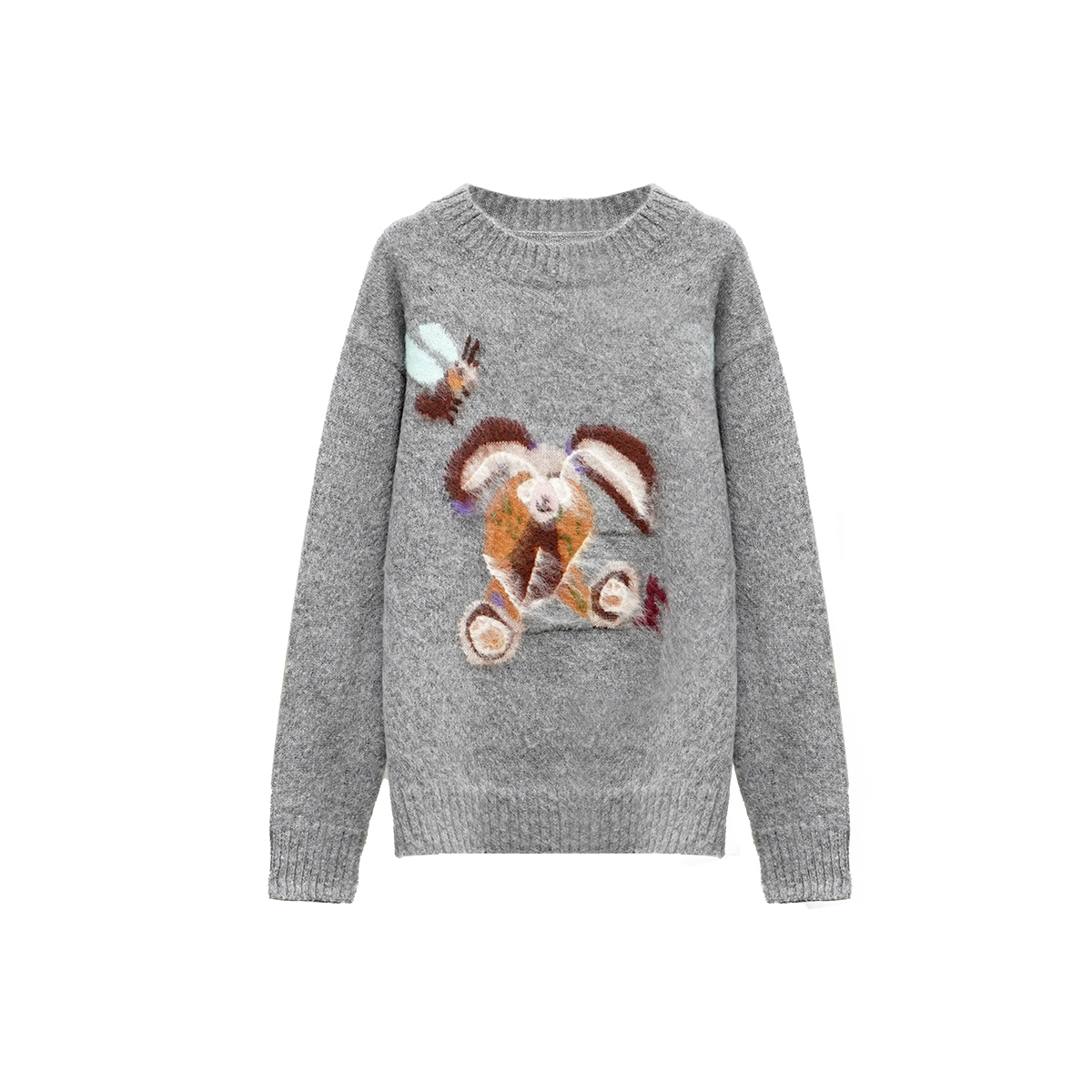 长袖冬季卡通风针织圆领毛针织衫灰色上衣时尚百搭针织ZW-114