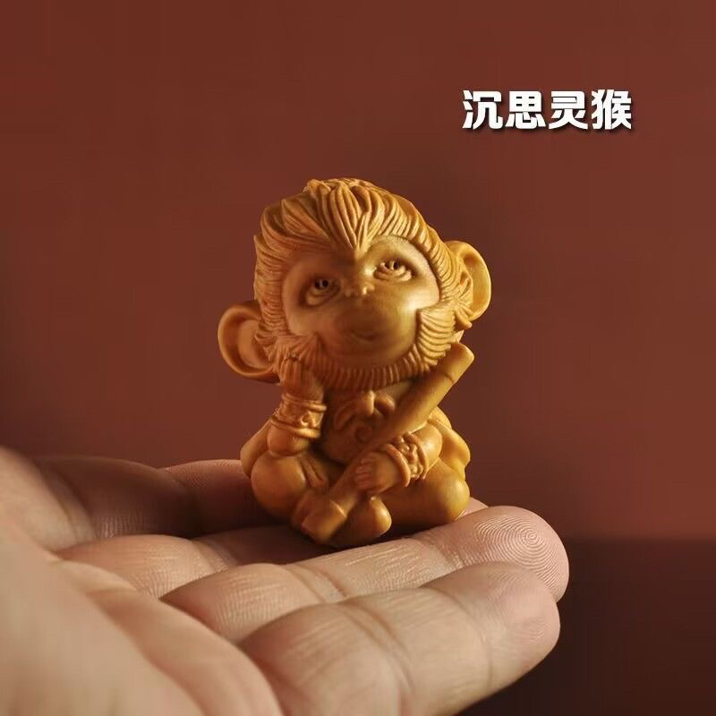 崖柏木猴子孙悟空手把件随身实木汽车挂件手机吊坠男女钥匙扣摆件