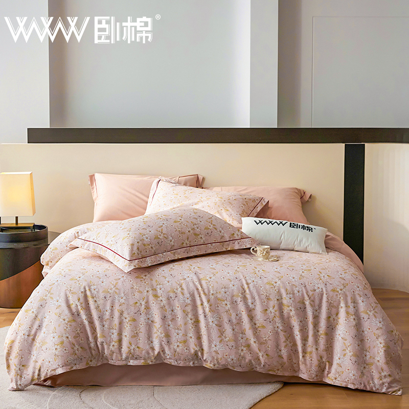 WWW疆大白新疆全棉加厚磨毛100%纯棉清新印花款床品四件套 A0088