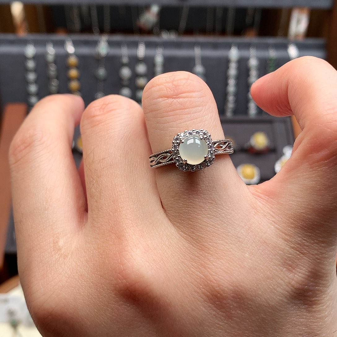 翡翠戒指银S925镶嵌0150