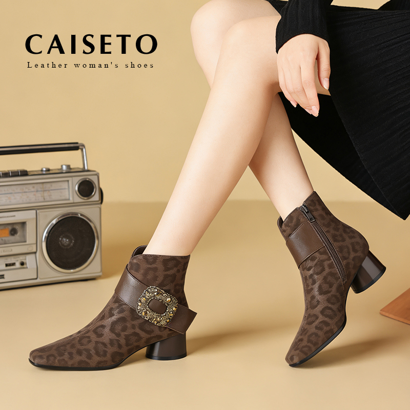 羊皮/4cm/新款时尚百搭中跟方头真皮女靴软皮舒适粗跟鞋5X422