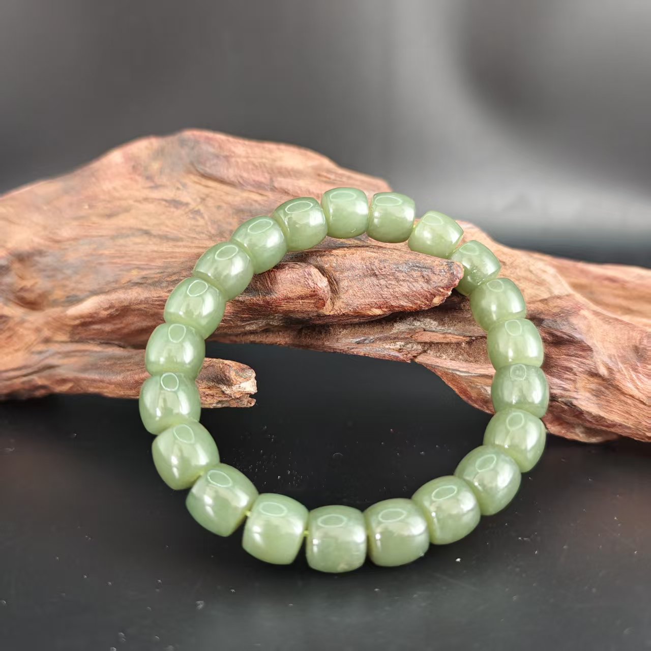 Q和田玉青黄口桶珠手串（卡10）0704