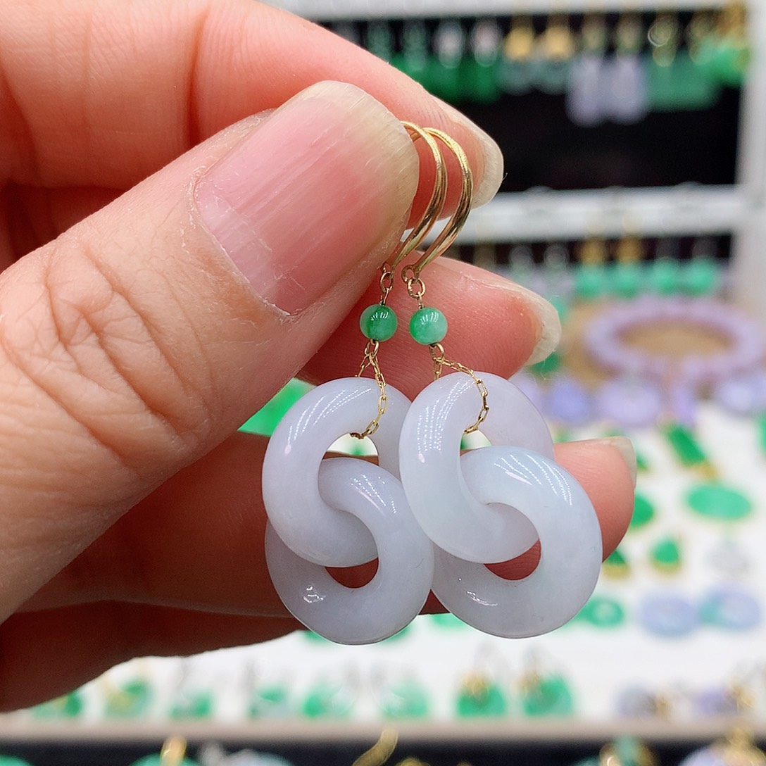 翡翠耳饰18K金镶嵌的