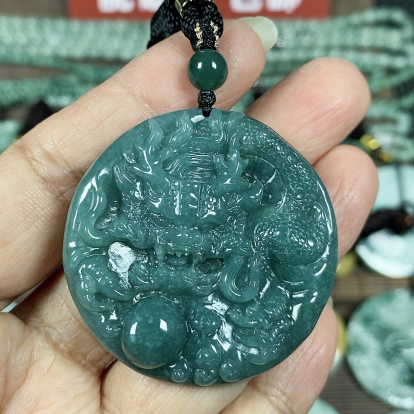 【闪购商品】翡翠颈饰未镶嵌玉吊坠翡翠玉圆形龙牌