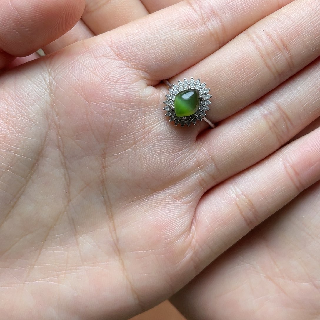 和田玉（碧玉）银S925镶嵌吊坠(赠链)戒指