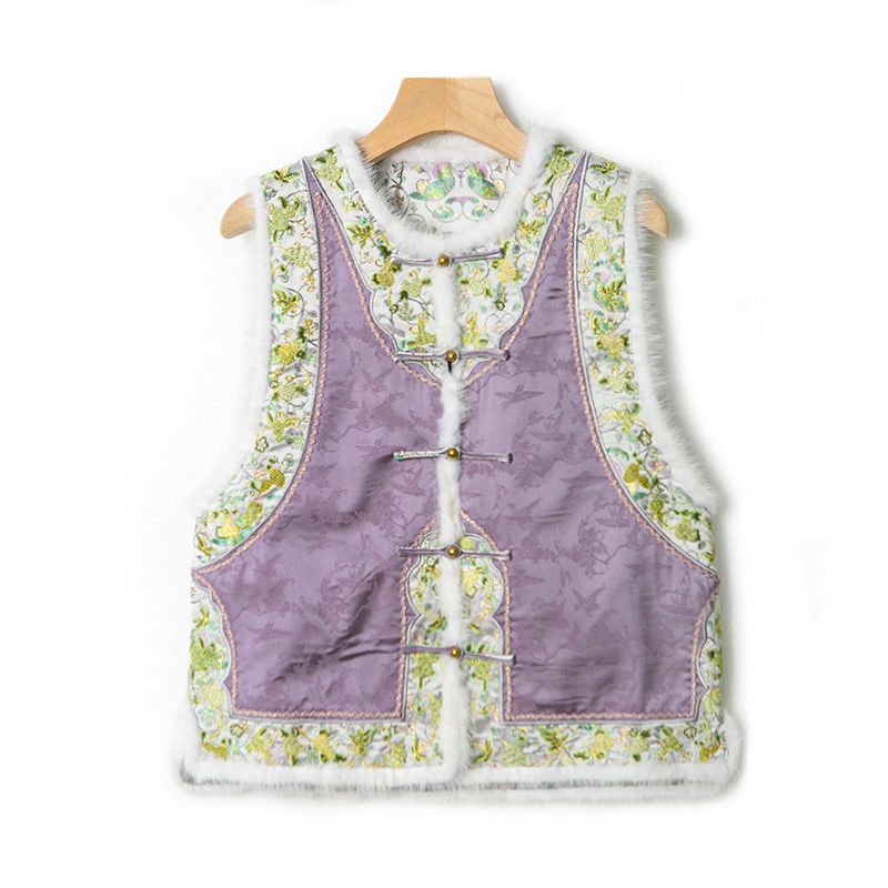 【滴滴亏本清货】新中式紫色毛边马甲