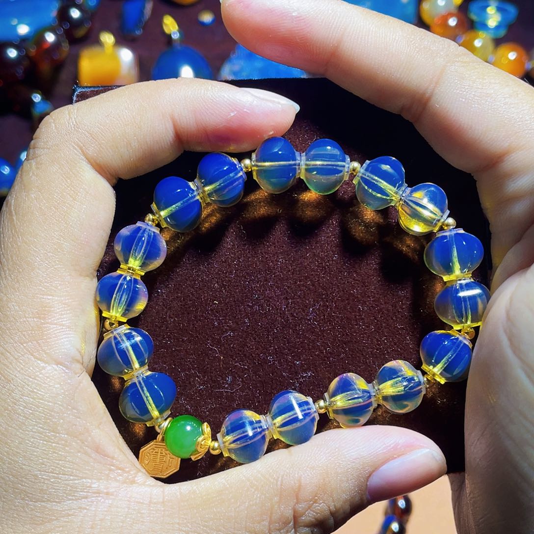 蓝珀裸石未镶嵌灯笼珠手串