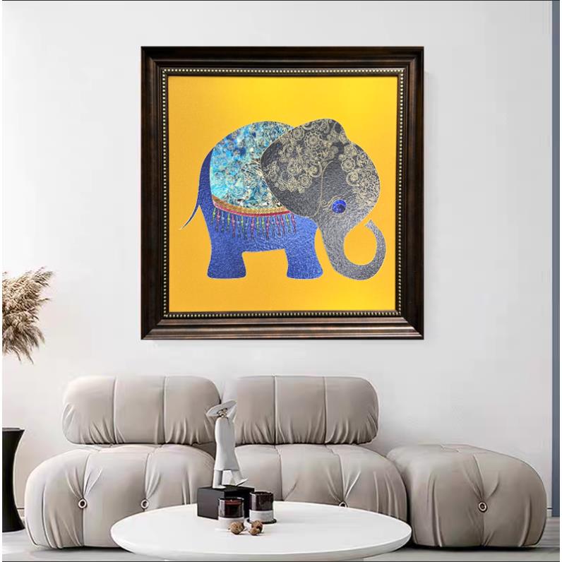 [喜宅家艺]Y65吉象时尚餐厅客厅轻奢卧室挂画装裱实物鎏金画