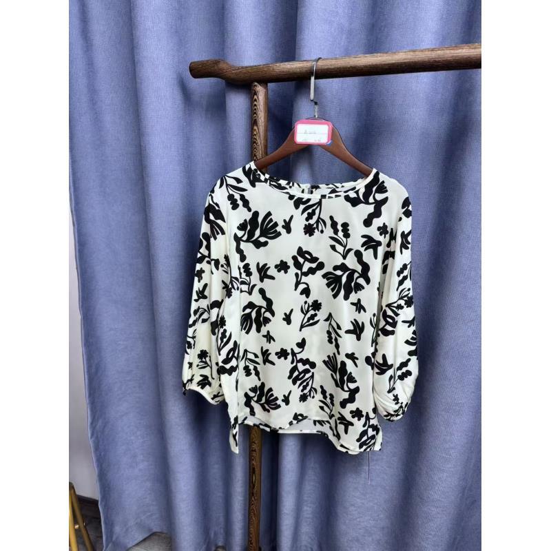 2025夏季新款休闲时尚圆领桑蚕丝七分袖上衣女A204