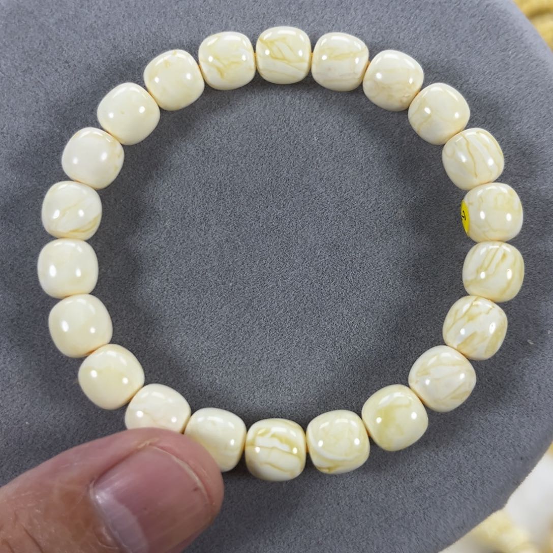 蜜蜡手串未镶嵌俄料同料瓷白金纹
