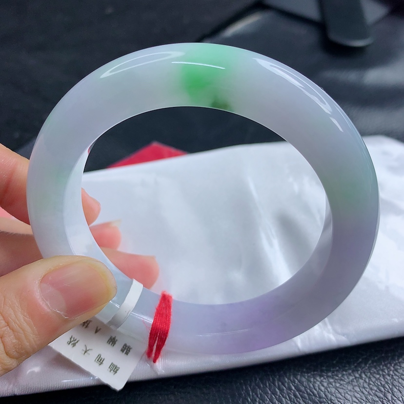 内径58.2mm缅甸天然翡翠A货冰润春彩厚装正圈手镯时尚女款玉镯