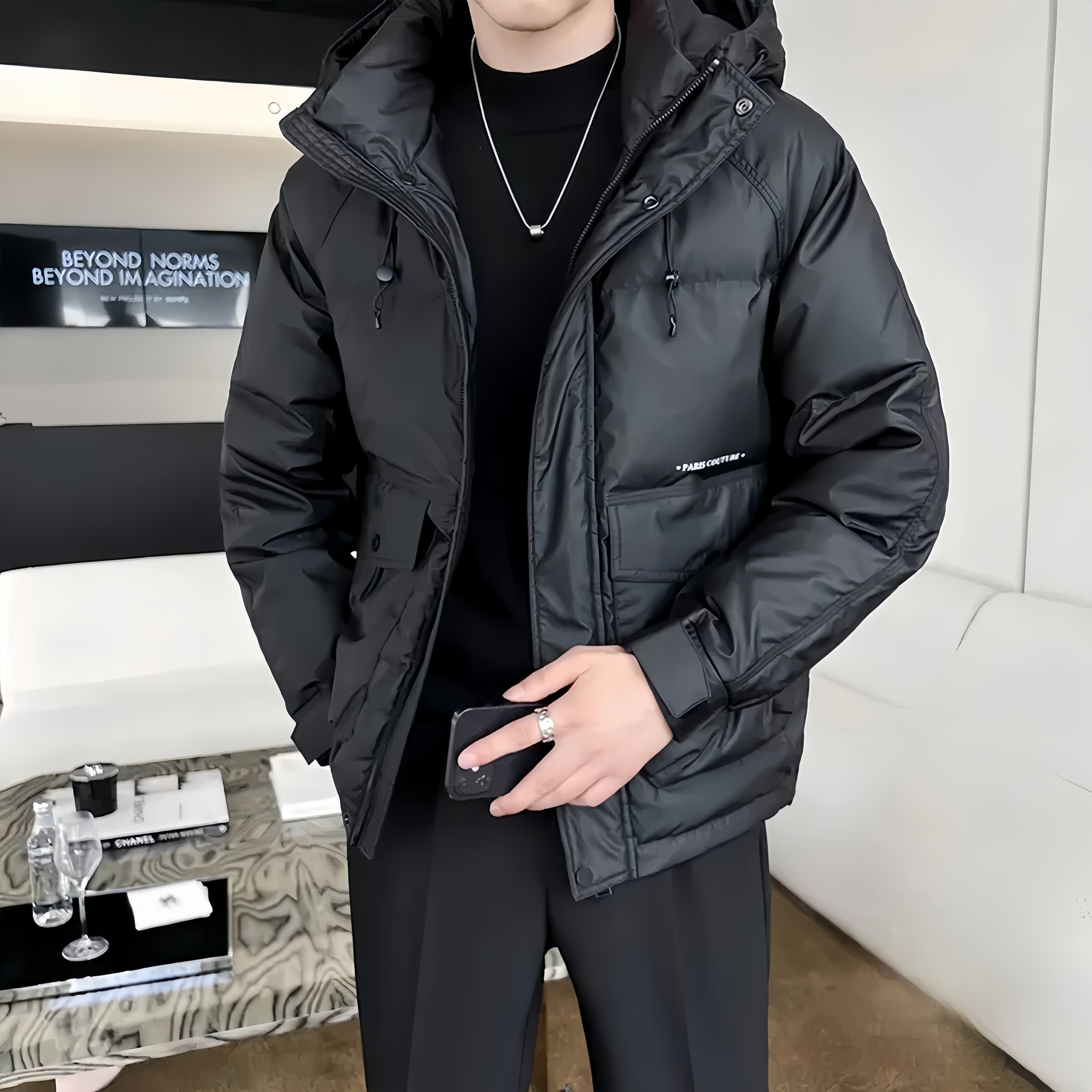【万达撤柜】男士连帽上衣羽绒服冬季新款加厚面包服保暖高端外套男