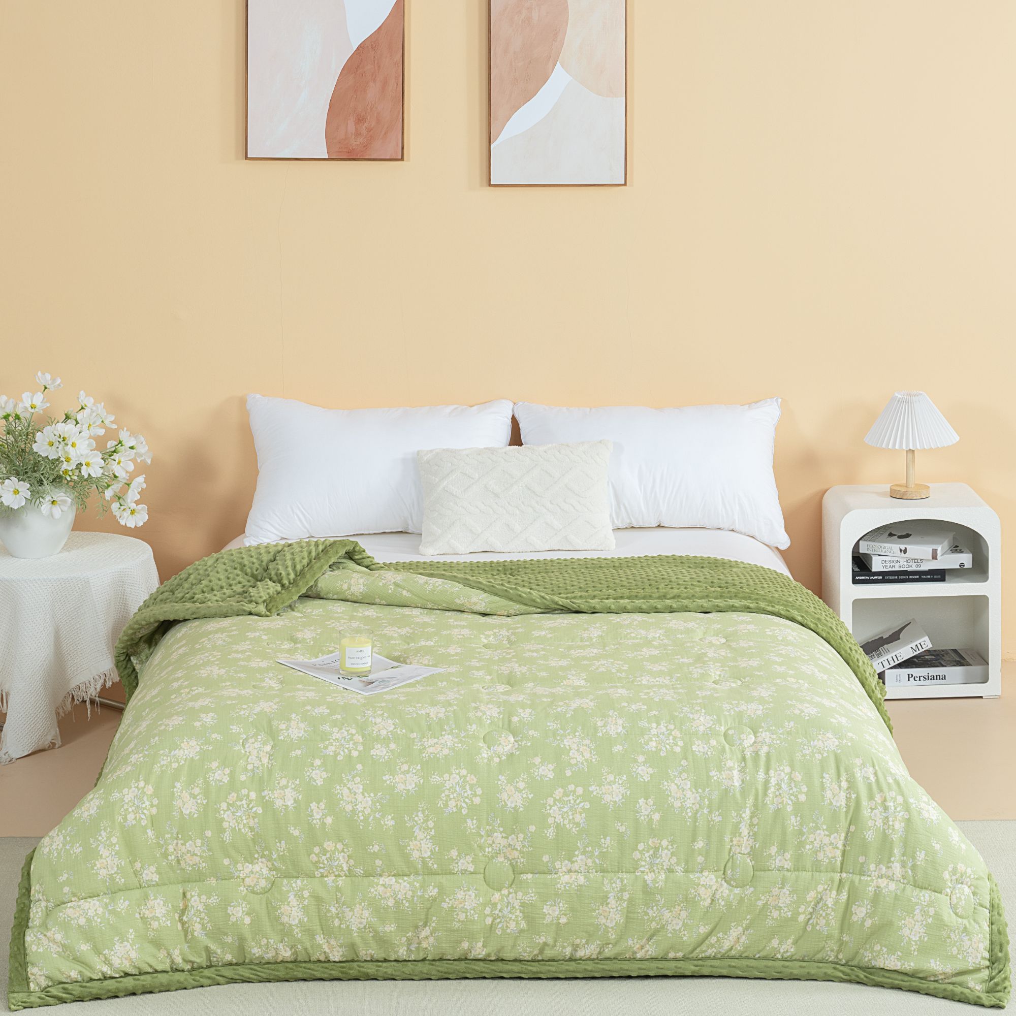 木棉双层纱秋冬宝宝绒豆豆被加厚单人双人冬被印花机洗绒豆豆被子