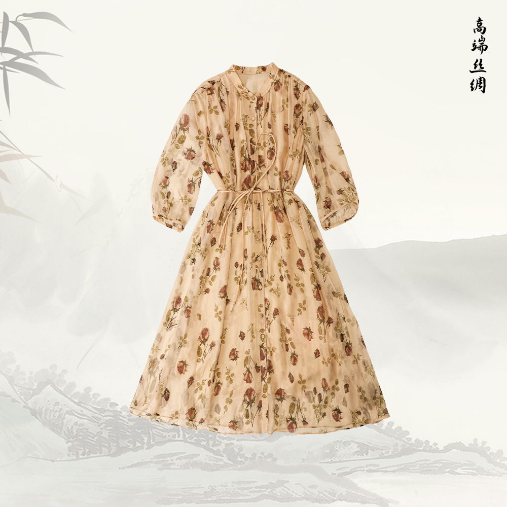 品牌新款2025春季粉色复古碎花轻奢高端显瘦收腰连衣裙516266