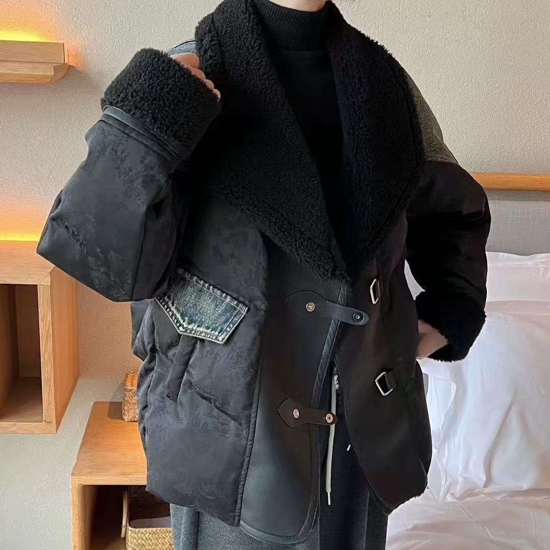 70103 女牛仔拼接短外套2024冬季新款夹克短款上衣潮 WT/0108